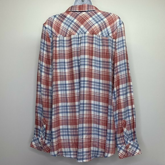 Max & Mia XL Plaid Rose Long Sleeve Button Front - Picture 4 of 7